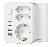 Glovios Prise Multiple 7-en-1, Multiprise avec 4 Ports USB A & USB C, Pri se Murale avec Interrupteur 3680W /16A, Double Prise pour Maison/Bureau/Voyage