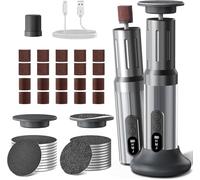 Glovios Râpe électrique 2 en 1 pour callosités avec affichage LED - Kit de râpe professionnel 2 en 1 avec lime à pieds et polisseuse à ongles - 6 vitesses - Kit de soin des pieds pour peaux mortes et