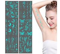 GLOW DANS LA PECHETTE DE L'ARGENT : 10 feuilles de paillettes lumineuses | Blue Glow sur les tatouages temporaires sombres | Night Glow Body Art Sticker Makeup | Décoration de club fluorescent