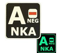 Glow Dark ANEG A- NKA Blood Type No Known Allergies Tactical Morale PVC Rubber Touch Fastener Patch