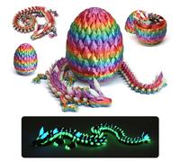 GLOW-FARM Dragon en cristal avec œuf - Impression 3D phosphorescente - 38 cm - Articulations flexibles - Idée cadeau - Fantastique - Figurine à collectionner - Glow in the Dark - Arc-en-ciel