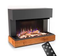 GLOW FIRE Cheminée Curie avec feu LED 3D E-Motion réaliste - Cheminée électrique sur Pied avec Chauffage, Flammes, minuterie, Max. 1500 W, 114x89x41,5, Gris