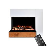 GLOW FIRE Cheminée Einstein à Ouverture Gauche avec feu LED E-Motion 3D réaliste - Cheminée électrique sur Pied avec Chauffage, feu de cheminée, minuterie, Max. 1500 W, 109x89x51, Blanc
