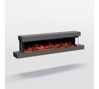 GLOW FIRE Cobalt 50 Cheminée électrique murale avec feu LED 3D réaliste, chauffage et feu de cheminée, contrôle par application, effet froissé et minuterie, max. 1800 W, 157 x 39 x 21 cm, gris