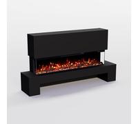 GLOW FIRE Cobalt Cheminée électrique à bois avec feu LED 3D réaliste, sur pied, chauffage et feu de cheminée, contrôle par application, effet froissé et minuterie, max. 1800 W, 137 x 75 x 29 cm, gris