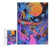 Glow in Dark Neon Palm Trees Puzzle 1000 Pièces Educa Jouet en Bois Cadeau Unique Décoration Intérieure Jeu Éducatif Challenge Toy Adultes Et Enfants À Partir De 14 Ans 500 PCS