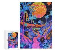 Glow in Dark Neon Palm Trees Puzzle 1000 Pièces Educa Jouet en Bois Cadeau Unique Décoration Intérieure Jeu Éducatif Challenge Toy Adultes Et Enfants À Partir De 14 Ans 300 PCS