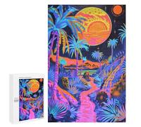 Glow in Dark Neon Palm Trees Puzzle 1000 Pièces Educa Jouet en Bois Cadeau Unique Décoration Intérieure Jeu Éducatif Challenge Toy Adultes Et Enfants À Partir De 14 Ans 1000 PCS