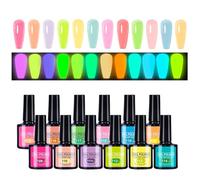 Glow in the Dark Gel - Couleurs de gel brillantes pour les ongles | Ensemble de manucure fluorescente | Laquer à ongles portables en 12 pièces pour le salon, voyages, la scène, séances