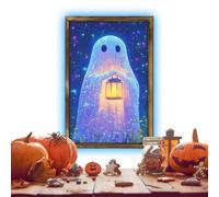 Glow in the Dark Ghost Affiches - Impression murale d'Halloween avec cadre en bois | Décoration d'œuvres d'art effrayante pour le bureau, la cuisine, le couloir, l'appartement, le dortoir, le salon, l