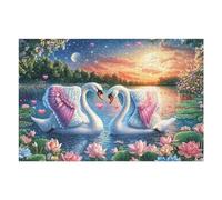 Glow Loup Gris en forêt 1000 Pièces Puzzle Adulte en Carton Rigide Haute Qualité Swan Lake Bloom Difficile Niveau Expert Anti-Stress Jeu De Société Idée Cadeau Anniversaire Premium 1000 PCS