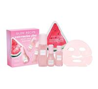 Glow Recipe Watermelon Glow Dewy Skin Routine Kit - Sérum de rosée pleine taille, jus rose, taille voyage, toner étanche PH BHA et masque feuille de gelée de pastèque (4 pièces)