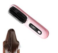 Glow Wave Heated Brush for Short Hair, Brosse Lissante Sans Fil Avec Affichage de La TempéRature, 3 TempéRatures(Pink)
