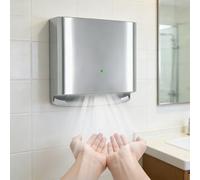 Glowdora Sèche-Mains Compact, Seche Main Electrique Mural, Séchage Rapide, 1250w, sans Papier & sans Contact pour Sanitaires Publics Silver