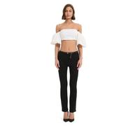 GLOWELFA Pantalon Femme Slim Stretch Taille Haute Évasé Bootcut Chic Et Élégant pour Travail Et Tailleur Effet Denim Noir