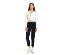 GLOWELFA Pantalon Femme Taille Haute Chic et Élégant Coupe Cigarette Ajustée pour Le Travail et Le Bureau (07121,S,Bleu foncé)