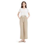 GLOWELFA Pantalon Large Fluide Femme Été Plissé Taille Haute Grande Taille avec Cordon | Tenue Légère Confortable Chic pour Vacances Kaki (G82101,TTG,Kaki)
