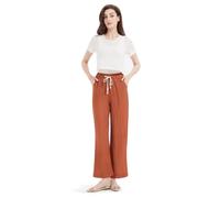 GLOWELFA Pantalon Large Fluide Femme Été Plissé Taille Haute Grande Taille avec Cordon | Tenue Légère Confortable Chic pour Vacances (G82101,TTG,Orangé)