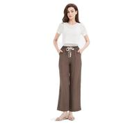 GLOWELFA Pantalon Large Fluide Femme Été Plissé Taille Haute Grande Taille avec Cordon | Tenue Légère Confortable Chic pour Vacances (G82101,TG,Marron)