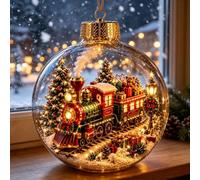 Glowing Christmas Diorama Ornament, Miniature Christmas Scene in Clear Plastic Ball with Warm LED Light, Hanging Holiday Festive Decor, Charming Gifts for Familys