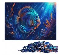 Glowing Discus Fish in Cosmic Depths Puzzle en Bois pour Adultes 500 pièces | Une activité puzzle flexible - un montage clair zone par zone pendant le temps libre.