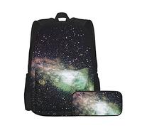 Glowing Galaxy Ensemble sac à dos et trousse à crayons unisexe, sac à dos multifonctionnel, deux pièces, sac à dos décontracté avec trousse à crayons pour garçons et filles