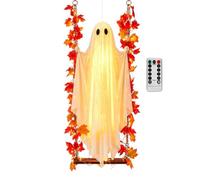 Glowing Hanging Ghost - Large Spooky Swinging Figure, Remote Controlled | Haunted House Accent, Flying Ghost Ornament | Yard Lawn Porch Garden Backyard Tree Display, Indoor Party Holiday Decor