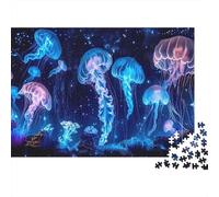 Glowing Jellyfish 1000 Pièces Puzzle Recy eep Sea Seniors Puzzles Accessoires de Jeu de Fête Développe l'Intelligence des Garçons et Filles Éducatif Amusant 70x50cm/1000pcs