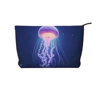 Glowing Jellyfish Trousse de maquillage en velours côtelé pour femme avec fermeture éclair portable pour voyage et rangement quotidien des produits cosmétiques