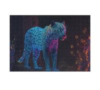 Glowing Leopard in Neon Forest Puzzles pour Adultes Jeux Relaxants Défi Difficile Cadeaux De Noël Et d'anniversaire 38x26cm/1000pcs