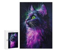 Glowing Neon Cat Art Print Puzzle 1000 Pièces Educa Jouet en Bois Cadeau Unique Décoration Intérieure Jeu Éducatif Challenge Toy Adultes Et Enfants À Partir De 14 Ans 300 PCS