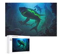 Glowing Shark in Deep Blue Waters : Activité D’Hiver pour Adultes, 1000 PCS Puzzle-Image en Bois, avec Une Image Décorative Une Fois Terminé