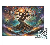 Glowing Tree Puzzles 1000 Piècess Matériau Recyclable Material Magical Forest Art Seniors Puzzles Éducatif Game Décompression Parent Enfant Accessoires de Jeu 52x38cm/1000pcs