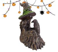 Glowing Witch And Raven Statue, Spooky Resin Gothic With LED Lights | Raven Witch Decor Halloween Figurines for Bedroom Living Room Table Shelf Mantel Haunted House Party Holiday