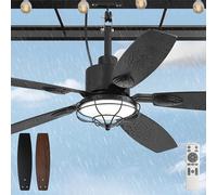Glowivia Ventilateur de plafond extérieur de 132,1 cm avec lumières, étanchéité IP65 avec télécommande 3CCT, moteur CC réversible à 6 vitesses, ventilateur de plafond suspendu pour terrasse, porche