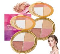 Glowjiu Glow Gallery Highlighting Eye & Cheek Palette, Eye & Cheek Palette - Eyeshadow Palette and Highlighter Makeup, 4-In-1 Highlight Shades Makeup for Blush, Create Facial Contours (2PC)