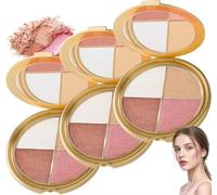 Glowjiu Glow Gallery Highlighting Eye & Cheek Palette, Eye & Cheek Palette - Eyeshadow Palette and Highlighter Makeup, 4-In-1 Highlight Shades Makeup for Blush, Create Facial Contours (3PC)
