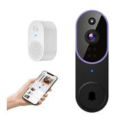 GlowPop Caméra de sonnette sans fil 1080p avec carillon, détection humaine intelligente, conversation bidirectionnelle, vision en direct, vision nocturne, WiFi 2,4 G uniquement, stockage dans le cloud