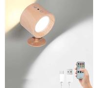 Glowright Lights- Magnetic Glowright Smart Lights, 360°Rotation Glowright Round Lights with Controller/Touch, Rechargeable Spot Led Sans Fil, Lampe Détecteur de Mouvement Interieur (Bois)