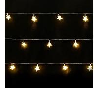Glowster Guirlande lumineuse avec piles de type 3AA - 20 LED chaudes - 0,3 m + 3 m - Ligne transparente - IP20 - Minuterie, idéale pour les décorations.