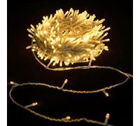 Glowster Guirlande lumineuse LED 15 m, piles 3AA, lumière blanche chaude, idéale pour la décoration de fête, en intérieur et en extérieur.