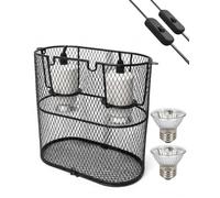 GlowUp Double support pour lampe chauffante pour reptile avec protection et | Avec ampoules de chaleur UVA UVB, support émetteur de chaleur en céramique avec maille anti-brûlure pour lézard, serpent