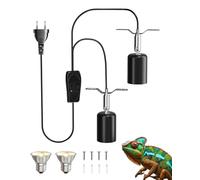 GlowUp Douille de Lampe Chauffante pour Reptiles, Support en Céramique à Double Tête E27 pour Ampoule à Chaleur avec Ampoules UVA/UVB de 2 * 50W, Commande Séparée, 360° Rotatif, Adapté pour Caméléon