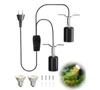 GlowUp Douille de Lampe Chauffante pour Reptiles, Support en Céramique à Double Tête E27 pour Ampoule à Chaleur avec Ampoules UVA/UVB de 2 * 50W, Commande Séparée, 360° Rotatif, Adapté pour Caméléon
