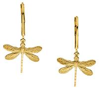 GLOWYBOX GLOWYBOX Boucles d'oreilles Libellule Plaqué Or 14 carats avec Libellule Filigrane Longueur 16 mm - Design Art Déco Cadeau pour Femme Fille Métal Or Jaune
