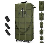 Gloyuda Sac de voyage pliable avec roulettes, 108 cm, grand sac de voyage, vert, sac à vêtements, sac de voyage pliable, sac de voyage avec deux housses de poignée et une bandoulière