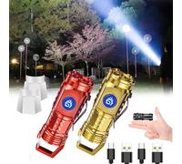 GLSAYZU Springmart Mini Flashlight, Three-Eyed Monster Mini Flash Super Power Flashlight, Mini Tactical Thumb Flashlight, For Night Working, Running, Camping, Fishing (Gold+Red)