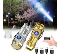 GLSAYZU Springmart Mini Flashlight, Three-Eyed Monster Mini Flash Super Power Flashlight, Mini Tactical Thumb Flashlight, For Night Working, Running, Camping, Fishing (Silver+Gold)
