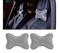 GLSOWEE Lot de 2 coussins de nuque de voiture pour siège de conduite, strass et strass confortables pour appui-tête et cou - Accessoires d'intérieur de voiture pour femme et fille (blanc)