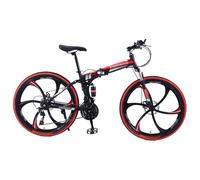 GLSQBVRP VTT Pliant 24 Ou 26 Pouces, 21 Vitesses, Cadre en Acier À Haute Teneur en Carbone, Roues À Six Lames, avec Double Suspension, Vélo Pliable pour Hommes Et Femmes B,24 inch